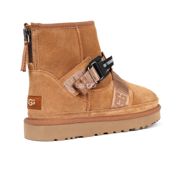 Мужские ультра короткие угги UGG Classic Ultra Mini Hybrid Strap Short Boots Chestnut