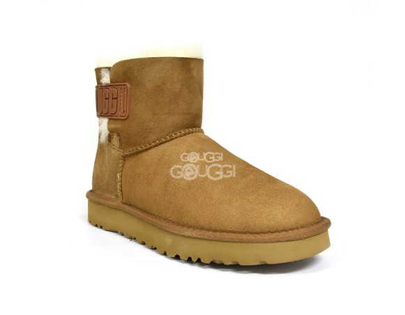 Женские мини угги Mini Bailey Logo Strap Suede Chestnut